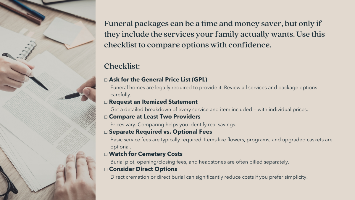 are funeral burial and cremation packages a good deal checklist