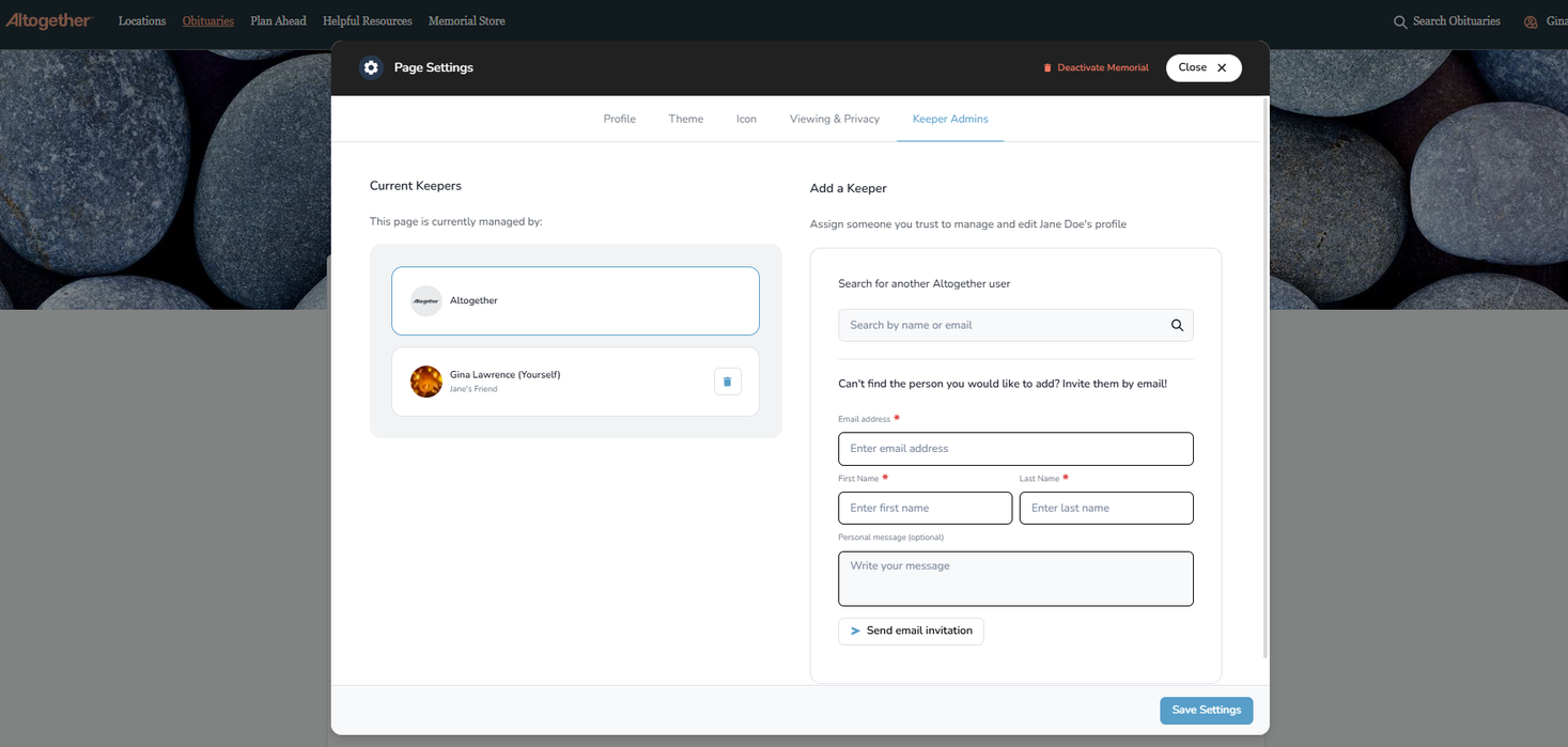 Keeper Admins tab